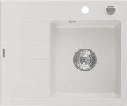 Mexen Ben granitische gootsteen met 1 bak met afdruiprek, rechts 600 x 500 mm, wit, sifon chroom - 6523605000-20