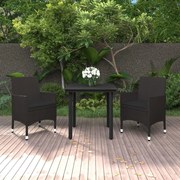 vidaXL 3-delige Tuinset met kussens poly rattan en glas