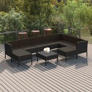 vidaXL 10-delige Loungeset met kussens poly rattan zwart