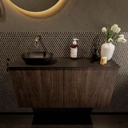 Mondiaz Fowy toiletmeubel 100cm dark brown met zwarte waskom links zonder kraangat