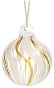 Kerstbal gedraaide streep, glas, oker/wit, 5 cm