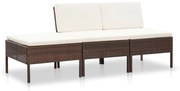 vidaXL 3-delige Loungeset met kussens poly rattan bruin