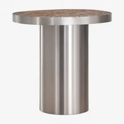Fertrix Bijzettafel 45x40 Cm Van Natuursteen En Roestvrij Staal Bruin Marmer Emperador - Sklum