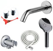 Fortifura Calvi Badkraan set - uitloop - 22cm inkortbaar - rond bedieningspaneel - gladde slang - ronde handdouche - inbouwdeel - wandhouder - chroom SW542643/SW706209/SW721166/SW1122510/SW496814/SW11