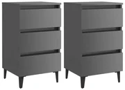 vidaXL Nachtkastjes 2 st met metalen poten 40x35x69 cm hoogglans grijs