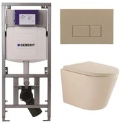 QeramiQ Dely Swirl Toiletset - 36.3x51.7cm - Geberit UP320 inbouwreservoir - met Burda frame - 35 mm zitting - bedieningsplaat taupe - rechthoekige knoppen - beige 0701131/SW1102379/SW1000771/SW1026259