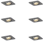 Buitenlamp Set van 6 afgeronde inbouwspots gunmetal GU10 50mm draai- en kantelbaar IP44 - Alberto Modern GU10 IP44 Buitenverlichting vierkant Lamp