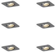 Set van 6 afgeronde inbouwspots gunmetal GU10 50mm draai- en kantelbaar IP44 - Alberto