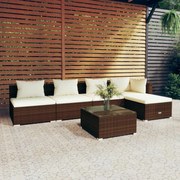 vidaXL 6-delige Loungeset met kussens poly rattan bruin