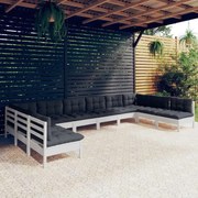 vidaXL 10-delige Loungeset met kussens massief grenenhout wit