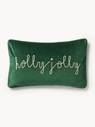 Geborduurde fluwelen kussenhoes Holly Jolly met bies