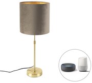 Stoffen Smart tafellamp met dimmer goud met velours kap taupe 25 cm incl. Wifi A60 - Parte Landelijk / Rustiek E27 cilinder / rond rond Binnenverlichting Lamp