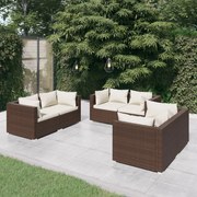 vidaXL 6-delige Loungeset met kussens poly rattan bruin