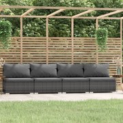 vidaXL Vierzitsbank met kussens poly rattan grijs