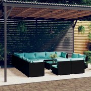 vidaXL 14-delige Loungeset met kussens poly rattan zwart