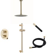 Saniclear Brass Pro inbouw regendouche met 20cm hoofddouche, plafondarm en glijstang geborsteld messing rond