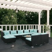 vidaXL 10-delige Loungeset met kussens poly rattan zwart