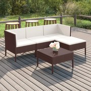 vidaXL 5-delige Loungeset met kussens poly rattan bruin