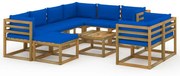 vidaXL 10-delige Loungeset met blauwe kussens