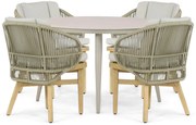 Tuinset Ronde Tuintafel 4 personen 120 cm Teakhout/rope Naturel teak  Coco Almeria/Vienna