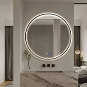 Saniclear Circle Black 2.0 ronde spiegel met verwarming, direct en indirect licht mat zwart 90cm