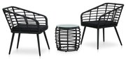 vidaXL 3-delige Bistroset poly rattan zwart