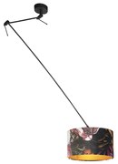 Stoffen Hanglamp zwart met velours kap bloemen met goud 35 cm - Blitz Klassiek / Antiek E27 cilinder / rond rond Binnenverlichting Lamp