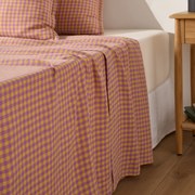 Plat laken in gewassen linnen, Acélie lavandel/oker