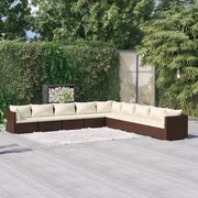 vidaXL 9-delige Loungeset met kussens poly rattan bruin