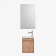 Narek Zwevend Houten Badkamermeubelset Met Geïntegreerde Wastafel Ash Brown & Rectangular Led And Antifog 55x90 Cm Riben & Geborsteld - Sklum