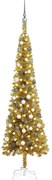 vidaXL Kerstboom met LED's en kerstballen smal 210 cm goudkleurig