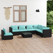 vidaXL 8-delige Loungeset met kussens poly rattan zwart