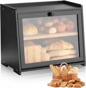 VEVOR Dubbellaagse broodtrommel voor aanrecht, broodtrommel, broodtrommelorganizer van hout voor zelfgebakken brood, opbergcontainer met gegolfd acryl deurpaneel, broodopslag zwart