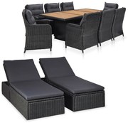 vidaXL 11-delige Tuinset poly rattan zwart