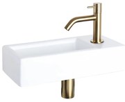 Differnz Hura fonteinset - 38.5x18.5x9cm - Rechthoek - 1 kraangat - Goud mat gebogen kraan - Keramiek Wit 38.005.23