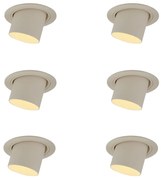 Set van 6 inbouwspots beige GU10 50mm rond draai- en kantelbaar - Installa