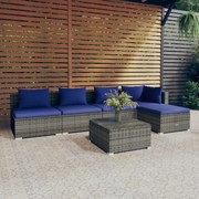 vidaXL 6-delige Loungeset met kussens poly rattan grijs