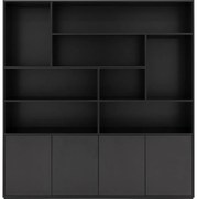 Goossens Basic Buffetkast Madrid, 4 dichte deuren 8 open vakken, zwart melamine, 184 x 191 x 45 cm, elegant chic