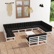 vidaXL 13-delige Loungeset met kussens massief grenenhout wit