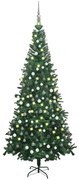 vidaXL Kunstkerstboom met LED's en kerstballen L 240 cm groen