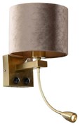 LED Wandlamp brons met velours kap taupe 18cm - Brescia Combi Klassiek / Antiek, Modern E27 rond Binnenverlichting Lamp