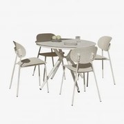 Valerie Ronde Aluminium Tafelset (ø100 Cm) En 4 Tupah Tuinstoelen Tapioca Beige - Sklum