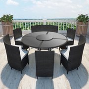 vidaXL 7-delige Tuinset met kussens poly rattan zwart