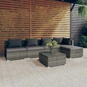 vidaXL 6-delige Loungeset met kussens poly rattan grijs