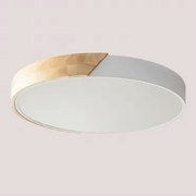 Ronde Led Plafondlamp Van Ijzer Jan Wit – Natuurlijk Hout & Ø40 Cm - Sklum