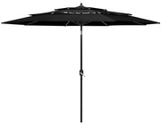 vidaXL Parasol 3-laags met aluminium paal 3 m zwart