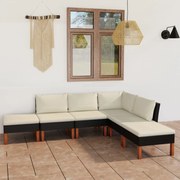 vidaXL 6-delige Loungeset met kussens poly rattan zwart