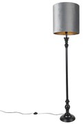 Stoffen Klassieke vloerlamp zwart met kap grijs 40 cm - Classico Klassiek / Antiek E27 Binnenverlichting Lamp