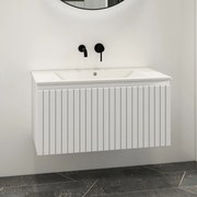 Fontana Lento wit badkamermeubel ribbelfront met witte wastafel 80cm zonder kraangat