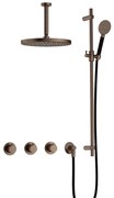 Hotbath Cobber IBS70 inbouwdouche met ronde handdouche, 15cm plafondbuis, 30cm hoofddouche en glijstang verouderd messing